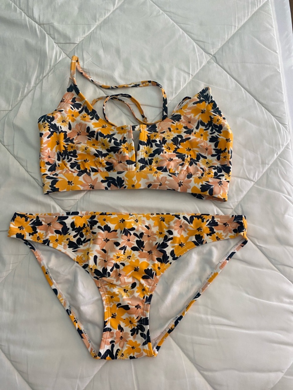 Kona Sol Yellow Black Pink Floral Bikini Set